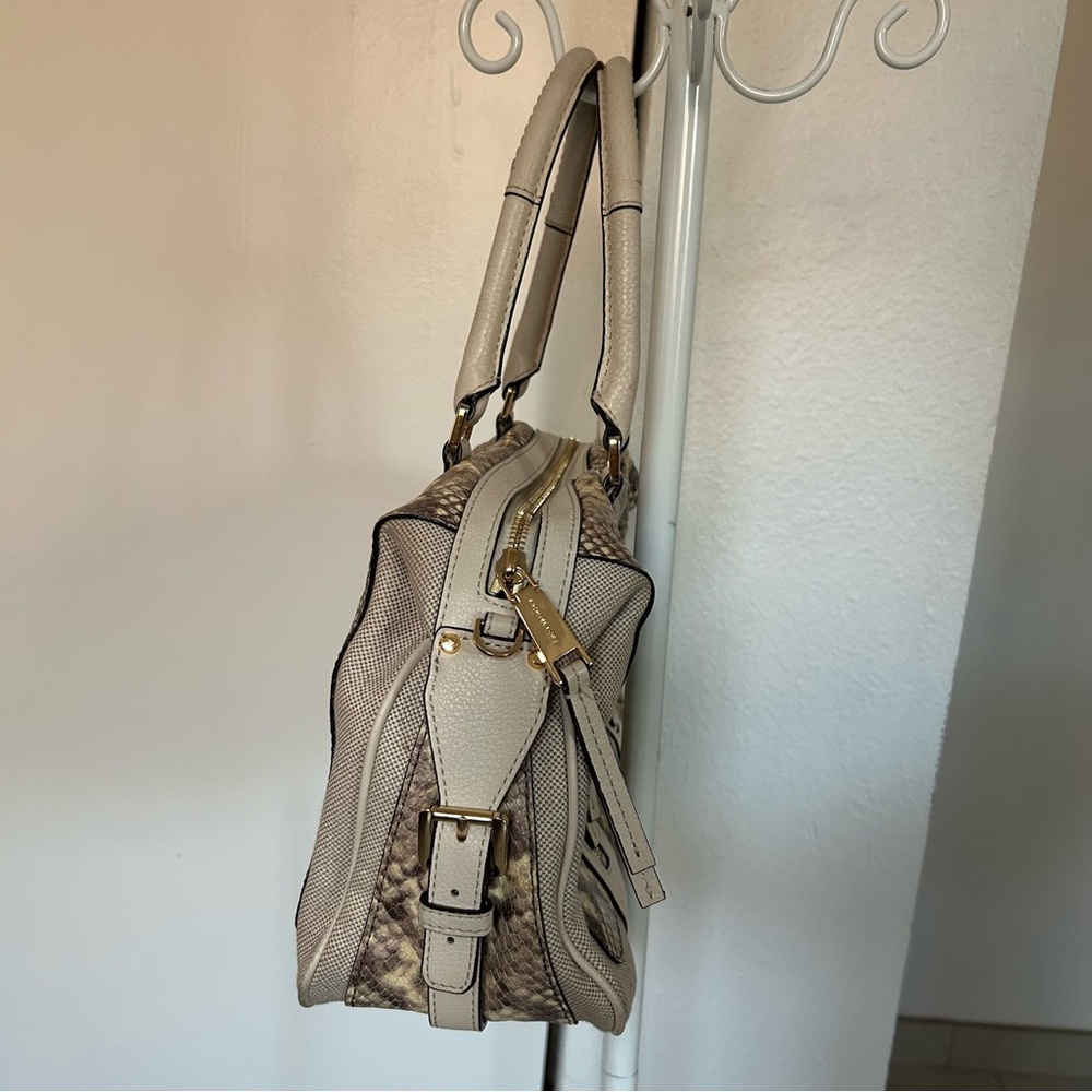 Michael Kors Snakeskin-Print Beige Leather Shoulder Bag With Gold-Tone Accents & - Picture 3 of 16